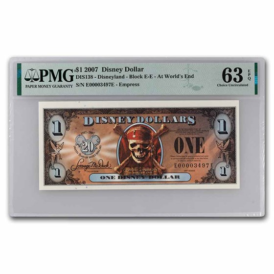 2007 $1.00 (EE) Pirate Skull Bones CU-63 EPQ PMG (DIS#138)