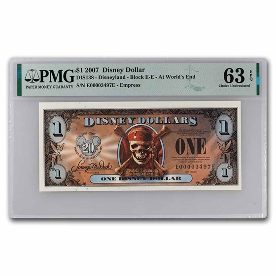 2007 $1.00 (EE) Pirate Skull Bones CU-63 EPQ PMG (DIS#138) 2007 $1.00 (EE) Pirate Skull Bones CU-63 EPQ PMG (DIS#138)