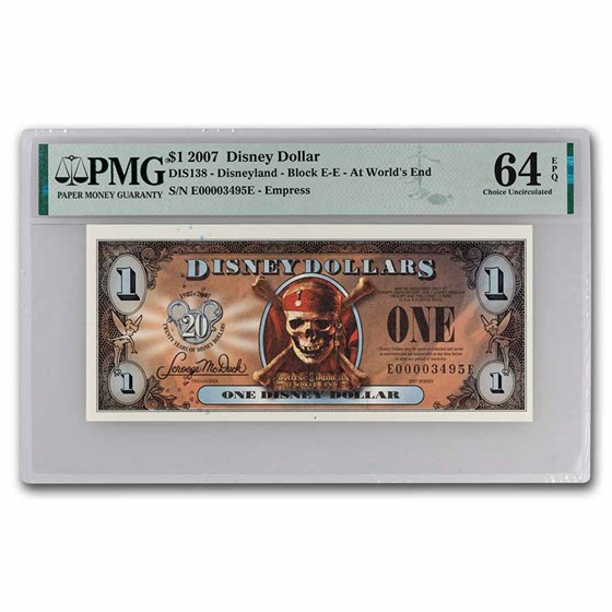 2007 $1.00 (EE) Pirate Skull Bones CU-64 EPQ PMG (DIS#138) 2007 $1.00 (EE) Pirate Skull Bones CU-64 EPQ PMG (DIS#138)