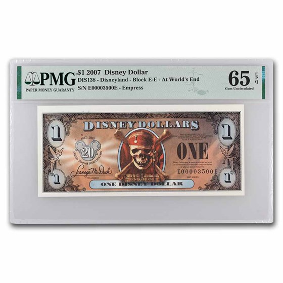 2007 $1.00 (EE) Pirate Skull Bones CU-65 EPQ PMG (DIS#138) 2007 $1.00 (EE) Pirate Skull Bones CU-65 EPQ PMG (DIS#138)