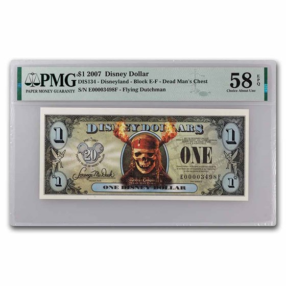 2007 $1.00 (EF) Pirate Skull Fire AU-58 EPQ PMG (DIS#134) 2007 $1.00 (EF) Pirate Skull Fire AU-58 EPQ PMG (DIS#134)