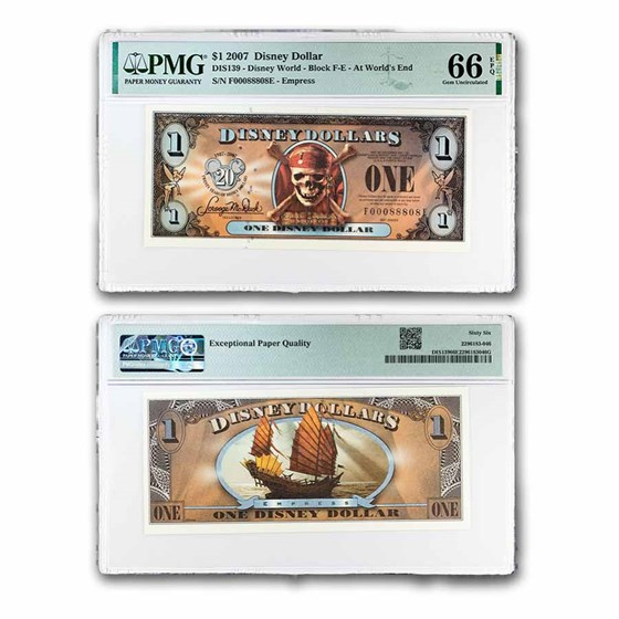 2007 $1.00 (FE) Pirate Skull Bones CU-66 EPQ PMG (DIS#139)