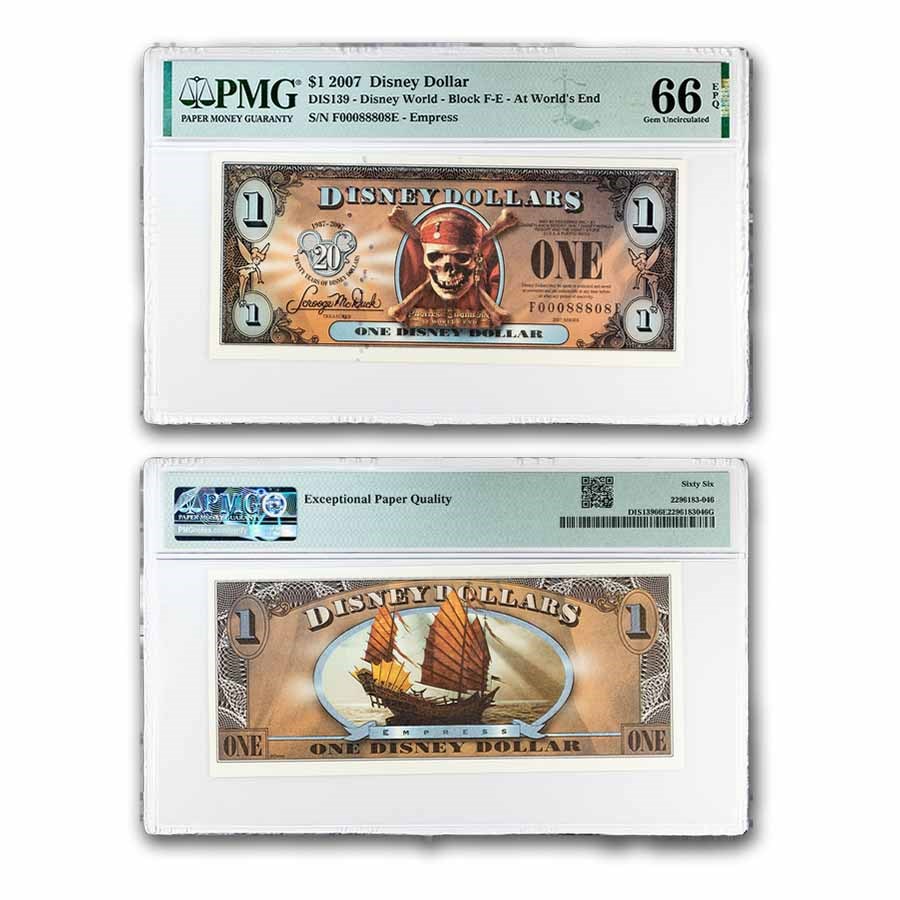 2007 $1.00 (FE) Pirate Skull Bones CU-66 EPQ PMG (DIS#139)