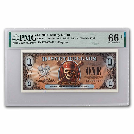 2007 $1.00 Pirate Skull Bones CU-66 EPQ PMG (DIS#138) 5 Consec.
