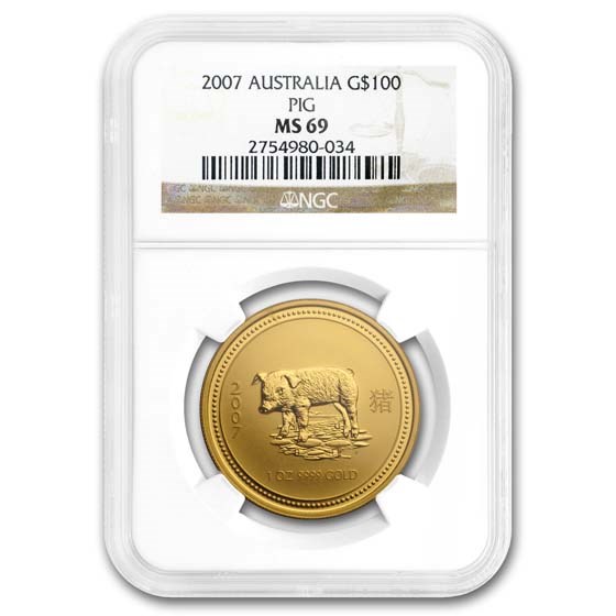 2007 1 oz Gold Lunar Year of the Pig MS-69 NGC (Series I)