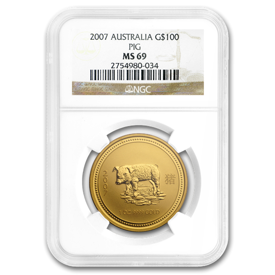 2007 1 oz Gold Lunar Year of the Pig MS-69 NGC (Series I) 2007 1 oz Gold Lunar Year of the Pig MS-69 NGC (Series I)