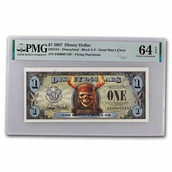 2007 $1 Pirate Skull CU-64 EPQ PMG (DIS#134) Low 3 Digit Serial # 2007 $1 Pirate Skull CU-64 EPQ PMG (DIS#134) Low 3 Digit Serial #