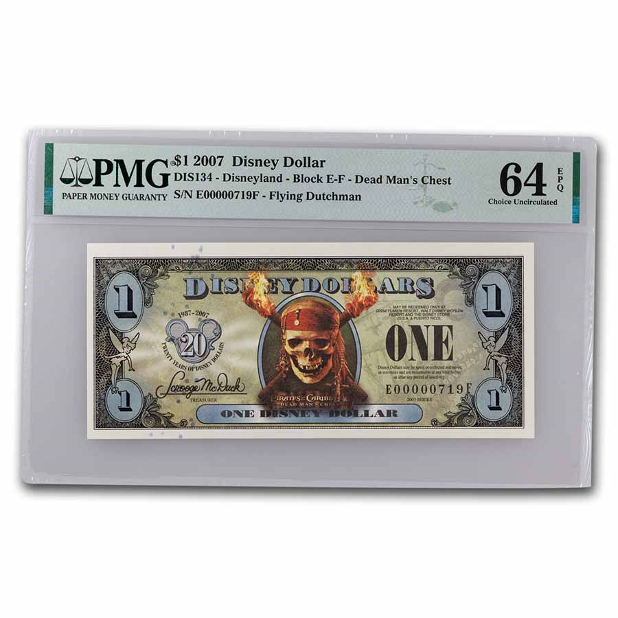 2007 $1 Pirate Skull CU-64 EPQ PMG (DIS#134) Low 3 Digit Serial #