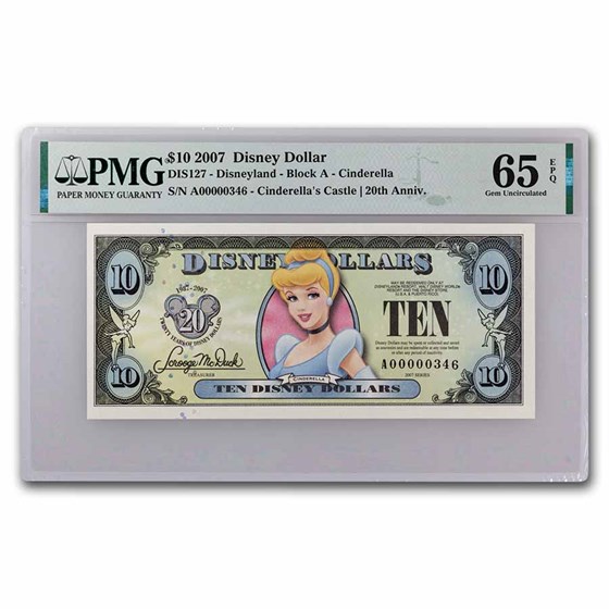 2007 $10 Cinderella CU-65 EPQ PMG (DIS#127) Low 3 Digit Serial # 2007 $10 Cinderella CU-65 EPQ PMG (DIS#127) Low 3 Digit Serial #