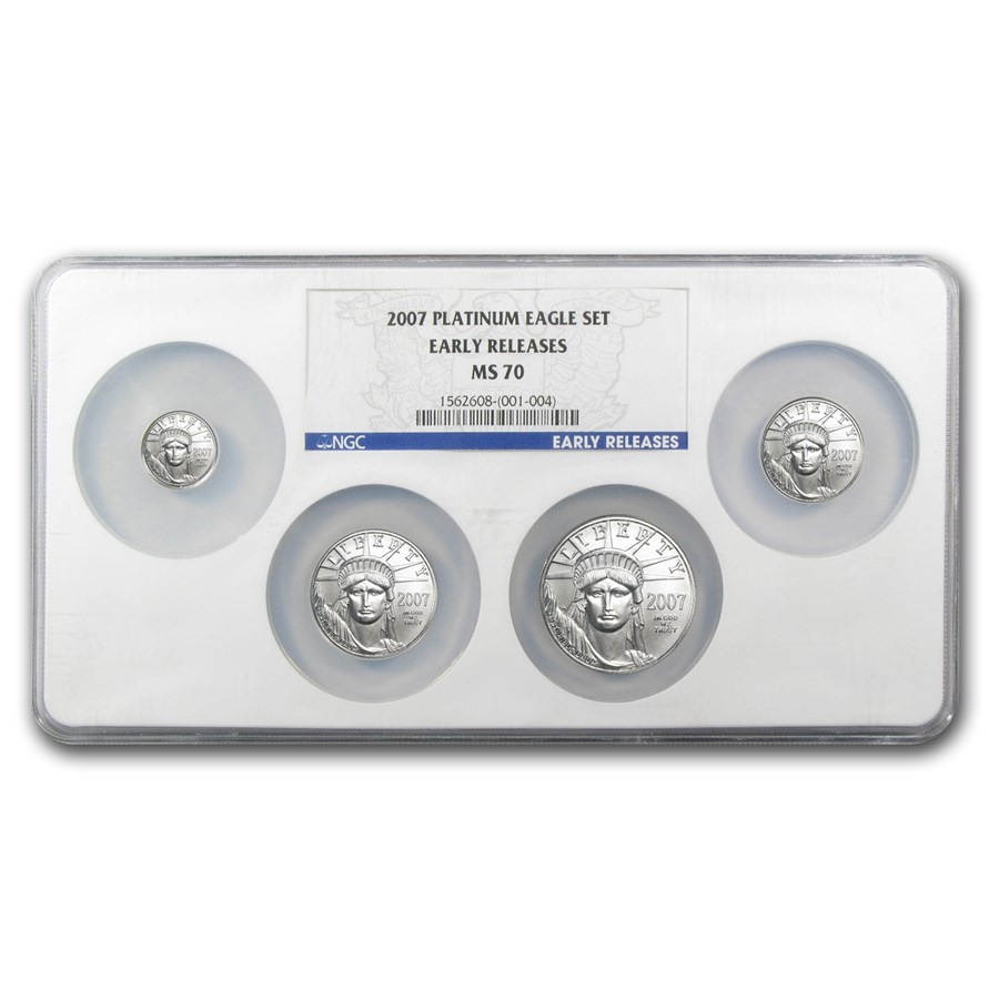 2007 4-Coin Platinum Eagle Set MS-70 NGC (ER, Uni-Holder)