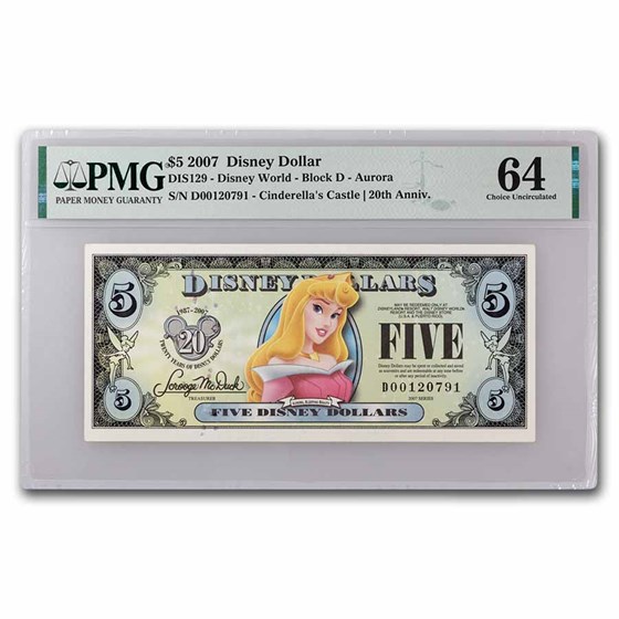 2007 $5.00 (D) Sleeping Beauty CU-64 PMG (DIS#129) 2007 $5.00 (D) Sleeping Beauty CU-64 PMG (DIS#129)