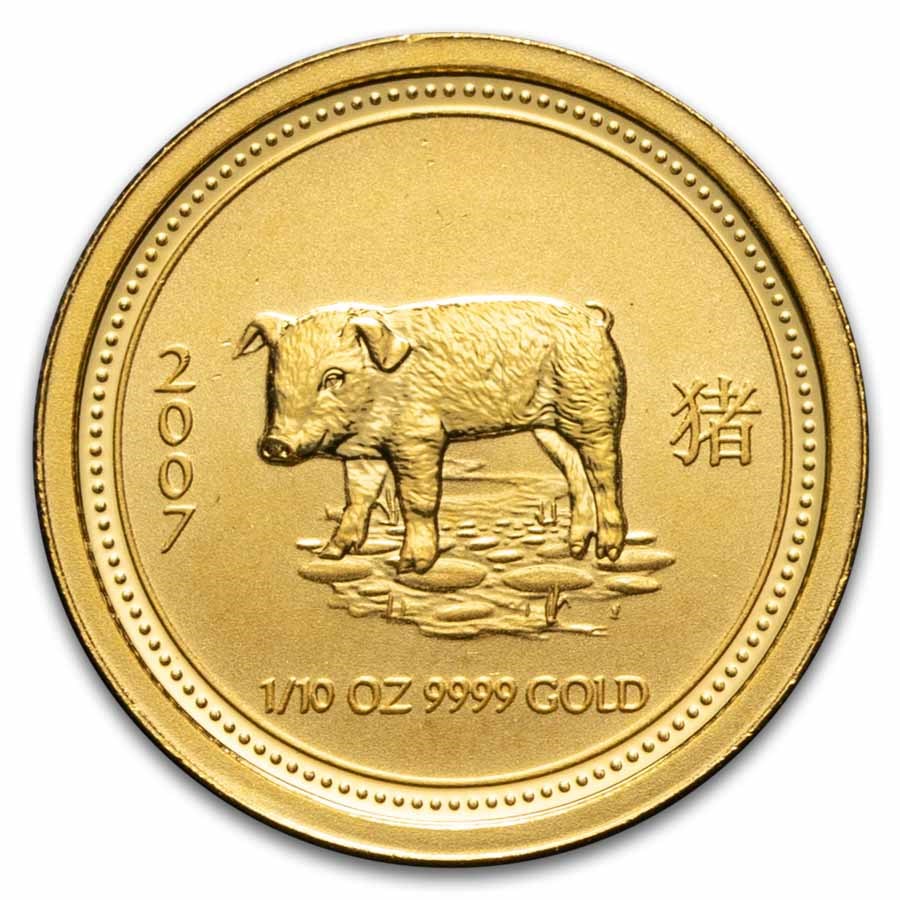 2007 Australia 1/10 oz Gold Lunar Pig BU (Abrasions)