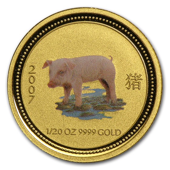 2007 Australia 1/20 oz Gold Lunar Pig BU (Series I, Colorized) 2007 Australia 1/20 oz Gold Lunar Pig BU (Series I, Colorized)