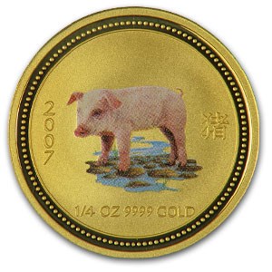 2007 Australia 1/4 oz Gold Lunar Pig BU (Series I, Colorized) 2007 Australia 1/4 oz Gold Lunar Pig BU (Series I, Colorized)