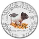 2007 Australia 5 oz Silver Year of the Pig BU (Colorized)