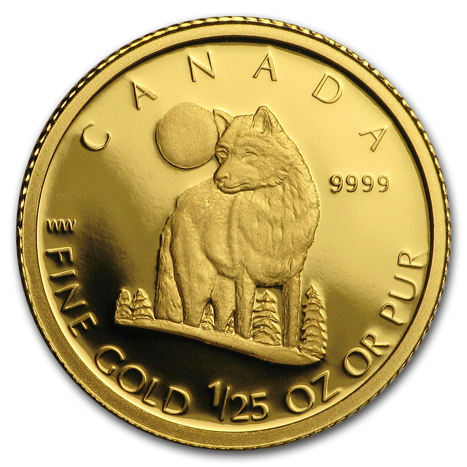 Wolf 1/25 Ounce Gold Coin 2007 Canada 50 Cents 