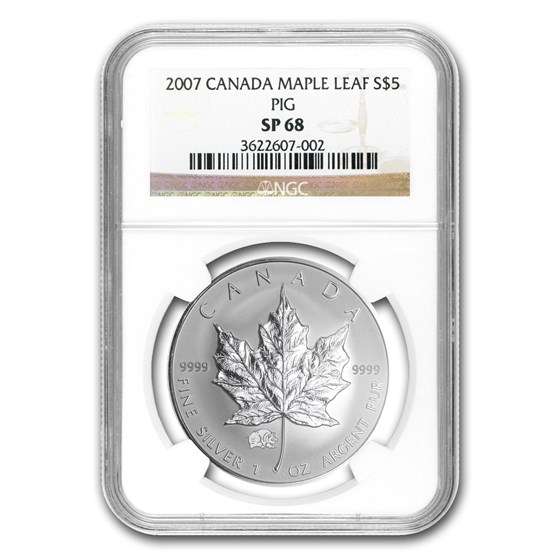2007 Canada 1 oz Silver Maple Leaf Lunar PIG Privy SP-68 NGC 2007 Canada 1 oz Silver Maple Leaf Lunar PIG Privy SP-68 NGC