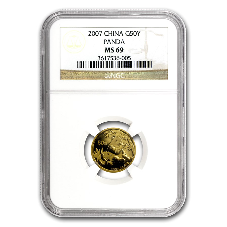 2007 China 1/10 oz Gold Panda MS-69 NGC