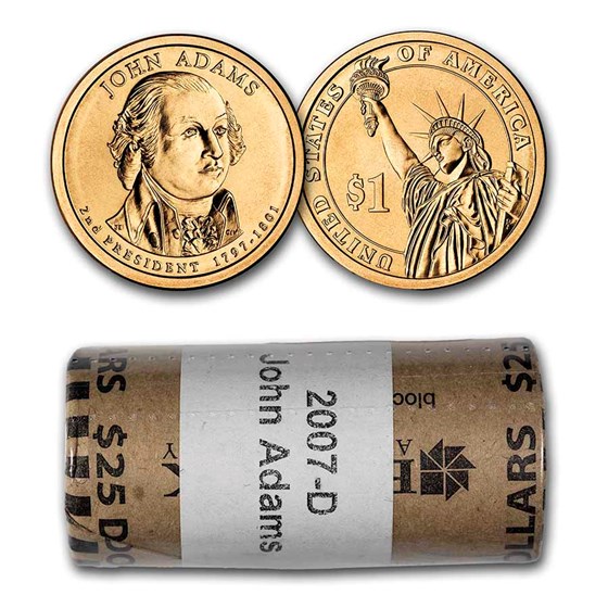 2007-D John Adams 25-Coin Presidential Dollar Roll 2007-D John Adams 25-Coin Presidential Dollar Roll