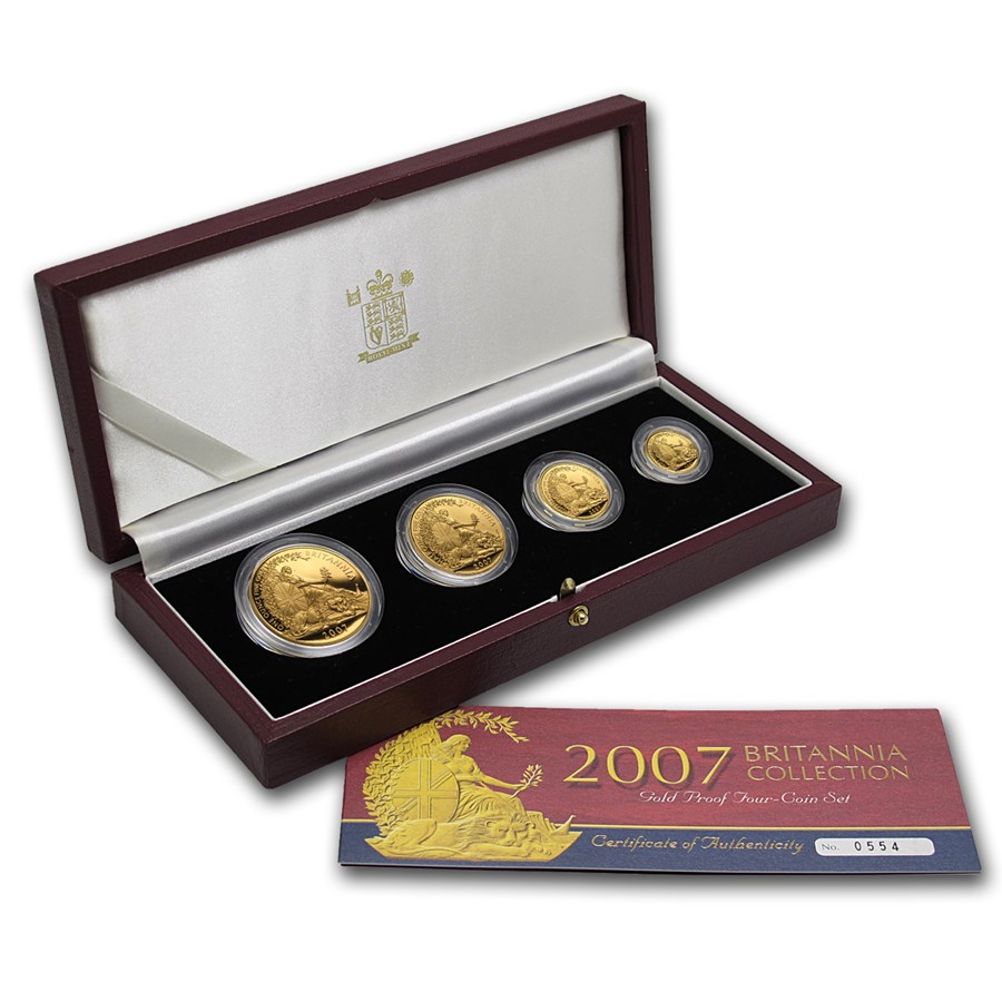 2007 GB 4-Coin Gold Britannia Proof Set (w/Box & COA)