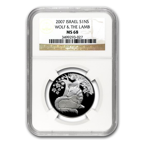 2007 Israel Silver1 NIS Wolf & Lamb MS-68 NGC 2007 Israel Silver1 NIS Wolf & Lamb MS-68 NGC