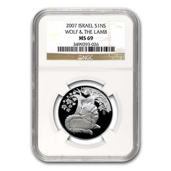 2007 Israel Silver1 NIS Wolf & Lamb MS-69 NGC 2007 Israel Silver1 NIS Wolf & Lamb MS-69 NGC