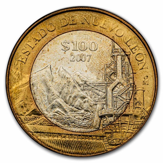 2007 Mexico Bimetallic 100 Pesos Nuevo Leon BU (2nd Edition) 2007 Mexico Bimetallic 100 Pesos Nuevo Leon BU (2nd Edition)