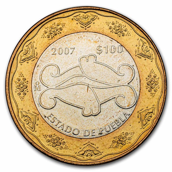 2007 Mexico Bimetallic 100 Pesos Puebla BU (2nd Edition) 2007 Mexico Bimetallic 100 Pesos Puebla BU (2nd Edition)