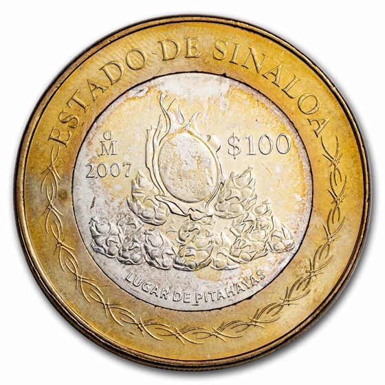 2007 Mexico Bimetallic 100 Pesos Sinaloa BU (2nd Edition) 2007 Mexico Bimetallic 100 Pesos Sinaloa BU (2nd Edition)