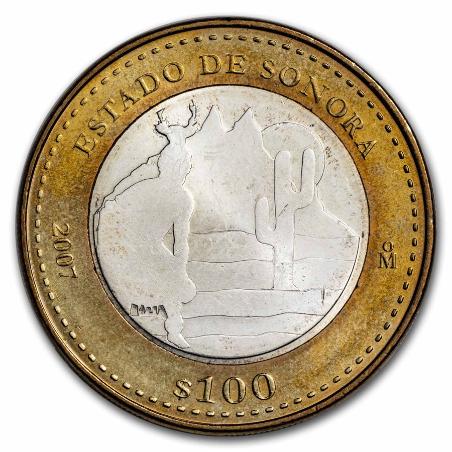 2007 Mexico Bimetallic 100 Pesos Sonora BU (2nd Edition)