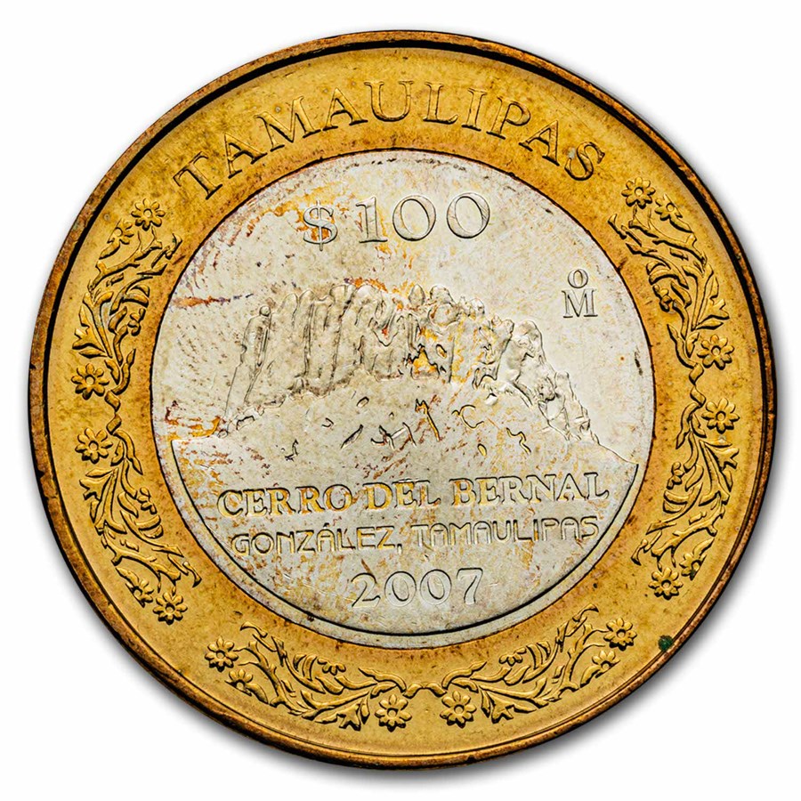 2007 Mexico Bimetallic 100 Pesos Tamaulipas BU (2nd Edition)