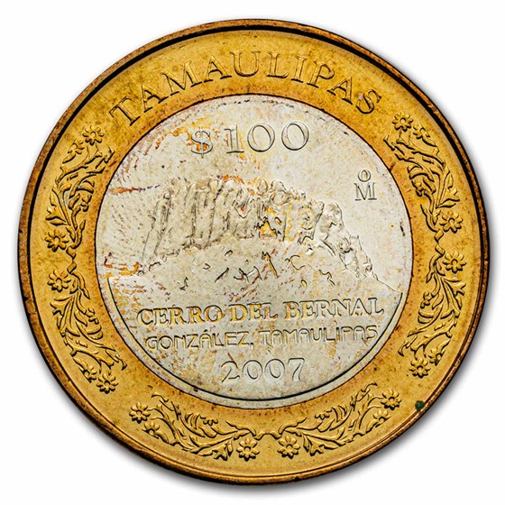 2007 Mexico Bimetallic 100 Pesos Tamaulipas BU (2nd Edition) 2007 Mexico Bimetallic 100 Pesos Tamaulipas BU (2nd Edition)