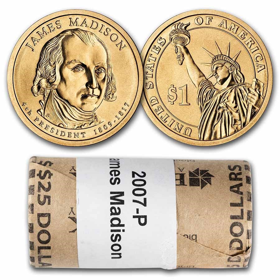 2007-P James Madison 25-Coin Presidential Dollar Roll