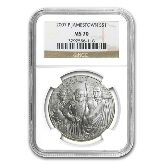 2007-P Jamestown 400th Anniv $1 Silver Commem MS-70 NGC 2007-P Jamestown 400th Anniv $1 Silver Commem MS-70 NGC
