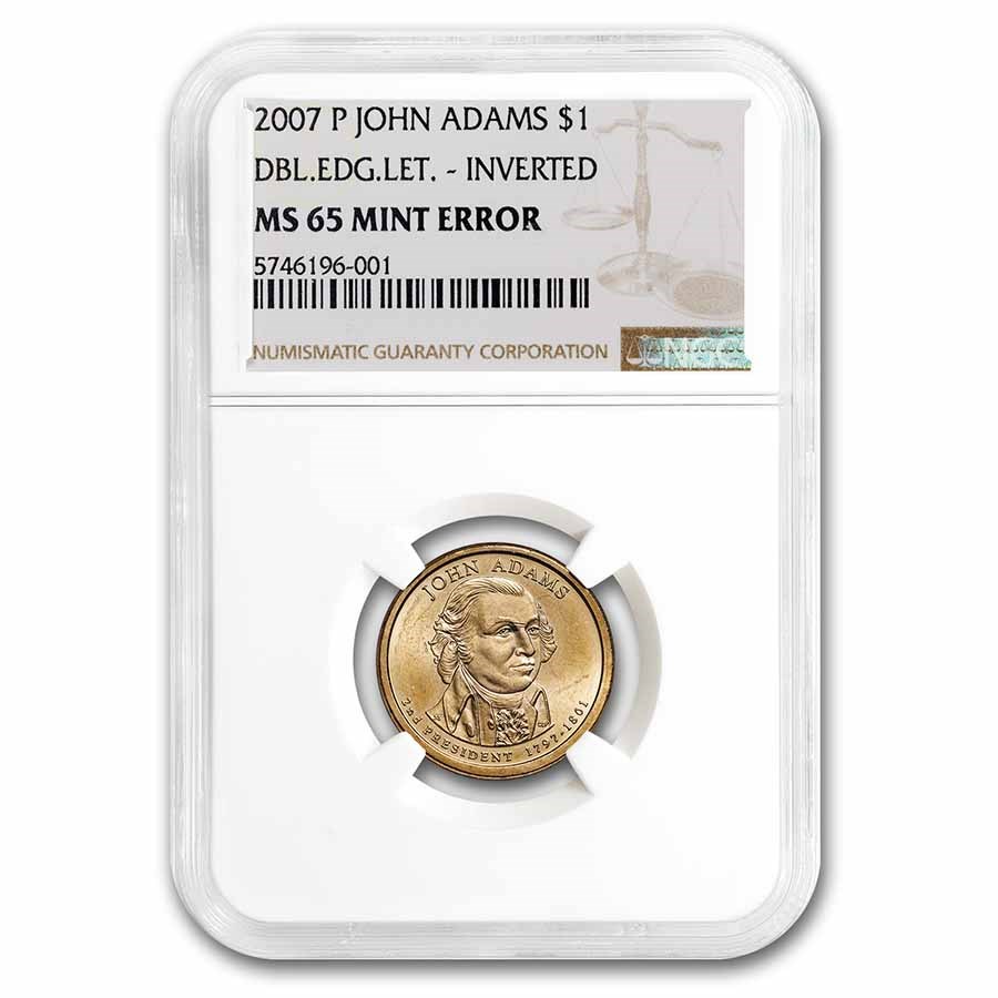 2007-P John Adams Dollar MS-65 NGC (Dbl Edge Letters - Inverted)