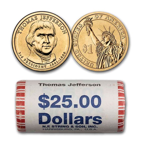 2007-P Thomas Jefferson 25-Coin Presidential Dollar Roll 2007-P Thomas Jefferson 25-Coin Presidential Dollar Roll