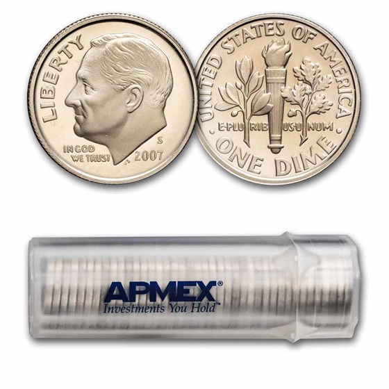 2007-S Roosevelt Dime 50-Coin Roll Proof (Clad) 2007-S Roosevelt Dime 50-Coin Roll Proof (Clad)