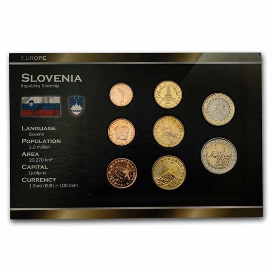 2007 Slovenia 1 Cent-2 Euro 8-Coin Euro Set BU 2007 Slovenia 1 Cent-2 Euro 8-Coin Euro Set BU