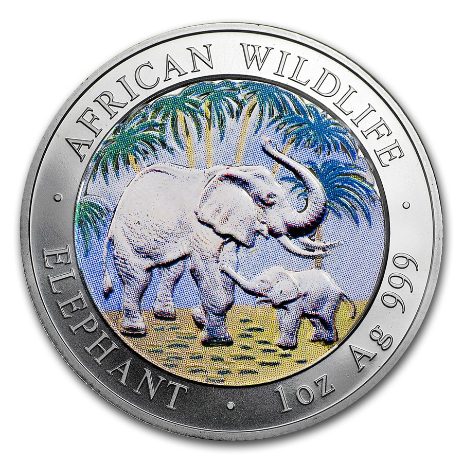 2007 Somalia 1 oz Silver African Elephant (Colorized)