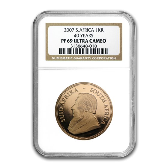 2007 South Africa 1 oz Gold Krugerrand PF-69 NGC (40 Yrs) 2007 South Africa 1 oz Gold Krugerrand PF-69 NGC (40 Yrs)