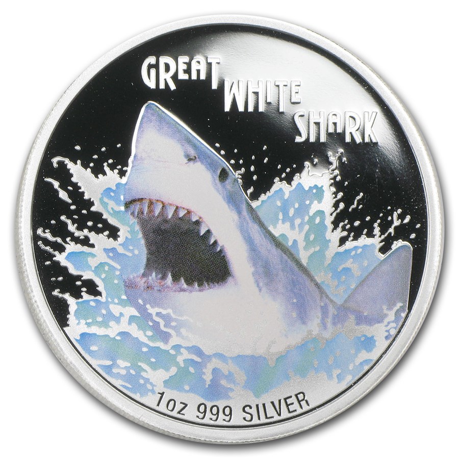 2007 Tuvalu 1 oz Silver Great White Shark Proof