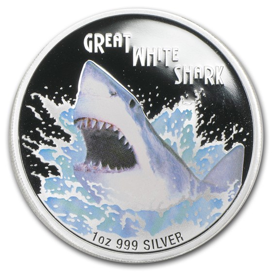 2007 Tuvalu 1 oz Silver Great White Shark Proof 2007 Tuvalu 1 oz Silver Great White Shark Proof