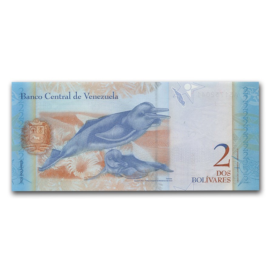 2007 Venezuela 2 Bolivares Francisco Miranda Dolphin BU