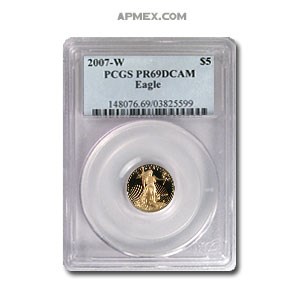 2007-W 1/10 oz Proof American Gold Eagle PR-69 DCAM PCGS 2007-W 1/10 oz Proof American Gold Eagle PR-69 DCAM PCGS