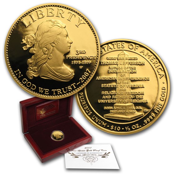 2007-W 1/2 oz Proof Gold Jefferson's Liberty (w/Box & COA)