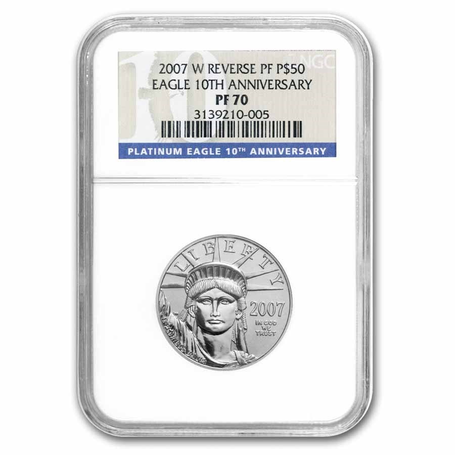 2007-W 1/2 oz Reverse Proof Platinum Eagle PF-70 NGC (10th Anniv)