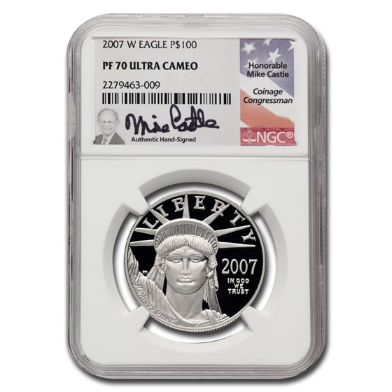 2007-W 1 oz American Platinum Eagle PF-70 UCAM NGC (Castle) 2007-W 1 oz American Platinum Eagle PF-70 UCAM NGC (Castle)