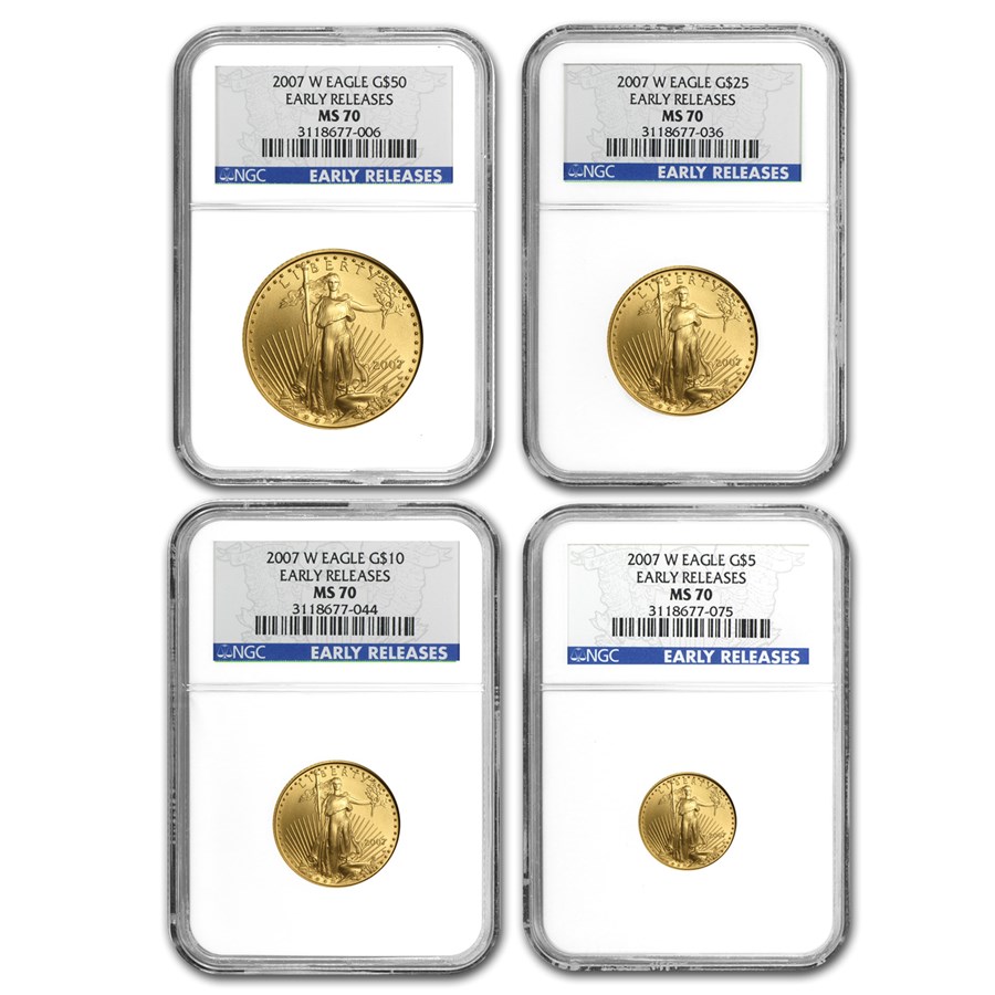 2007-W 4-Coin Burnished American Gold Eagle Set MS-70 NGC (ER)