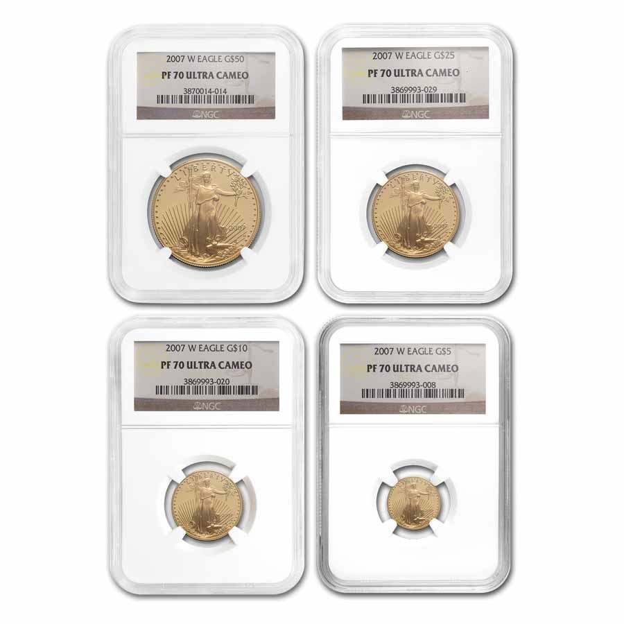2007-W 4-Coin Proof American Gold Eagle Set PF-70 UCAM NGC