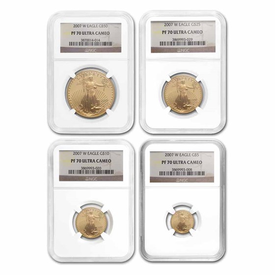 2007-W 4-Coin Proof Gold American Eagle Set PF-70 NGC 2007-W 4-Coin Proof Gold American Eagle Set PF-70 NGC